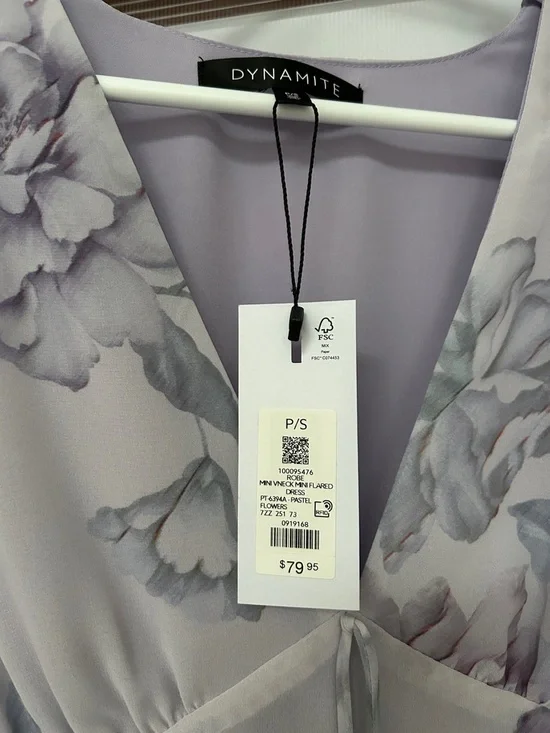 Dynamite Lavender Floral V-Neck Tiered Chiffon mini dress - Picture 2 of 2